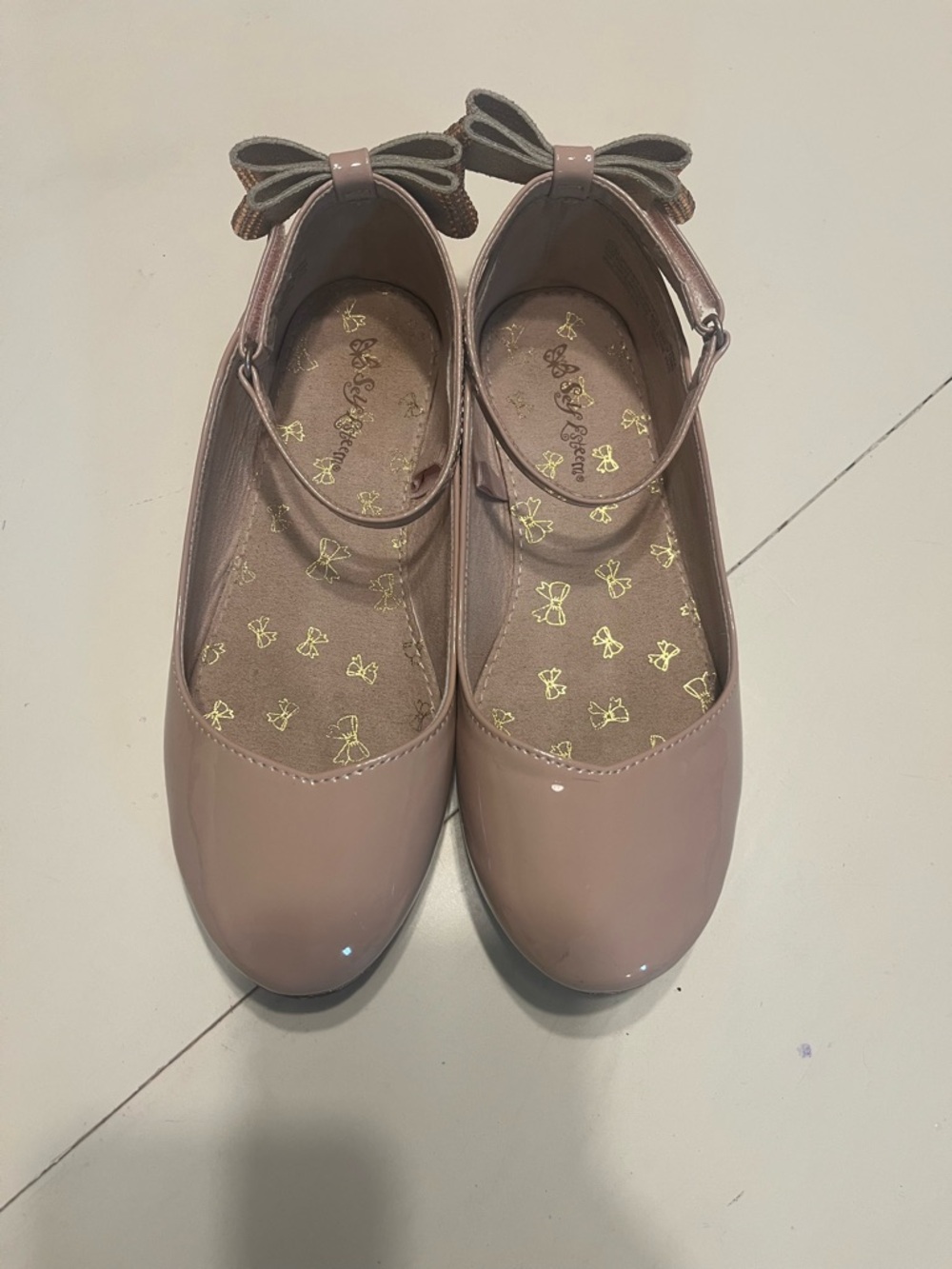 Self Esteem Girls' Patent Mary Jane Flats with Bow - Blush Pink